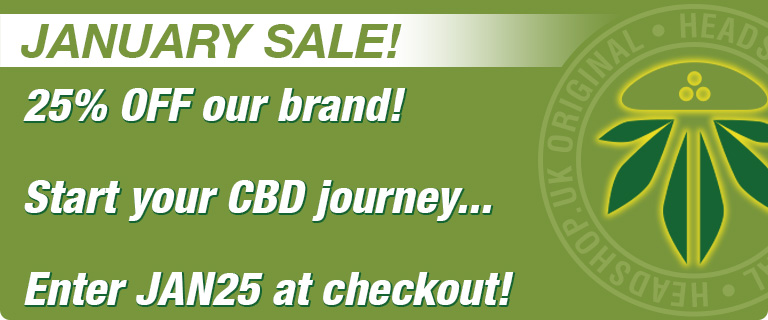January Sale advertisment for 25% off HeadShop.uk brand products using code JAN25